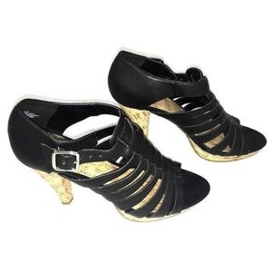 Mia 2 Women's Size 8.5 Strappy Heels Pumps Black Gladiator Ankle Closure Cork